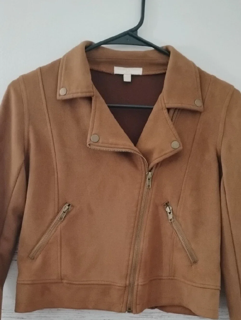 Girls Chelsea & Violet Cropped Moto Jacket in Camel Brown
